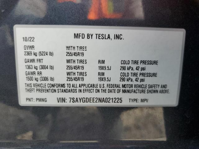 7SAYGDEE2NA021225 - 2022 TESLA MODEL Y 灰色 照片 14
