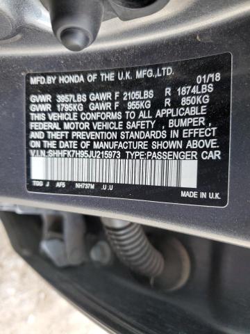 SHHFK7H95JU215973 - 2018 HONDA CIVIC SPORT TOURING GRAY photo 13