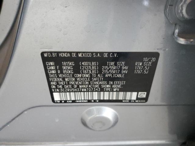 3CZRU5H37MM707343 - 2021 HONDA HR-V LX SILVER photo 12