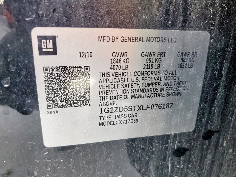 1G1ZD5STXLF076187 - 2020 CHEVROLET MALIBU LT BLACK photo 13