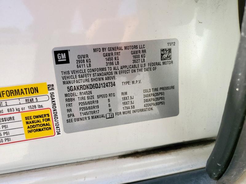 5GAKRDKD6DJ124734 - 2013 BUICK ENCLAVE WHITE photo 13