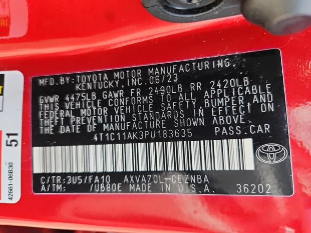 4T1C11AK3PU183635 - 2023 TOYOTA CAMRY LE RED photo 12