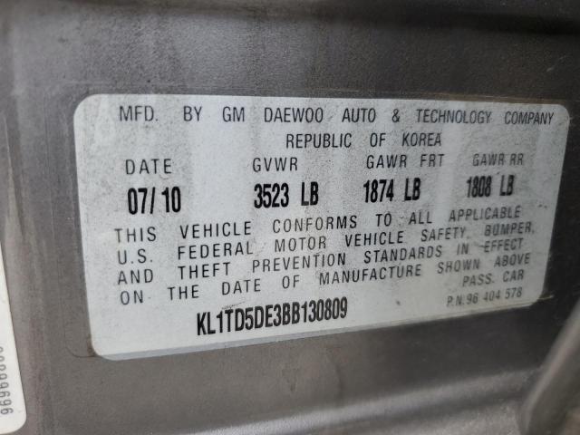 KL1TD5DE3BB130809 - 2011 CHEVROLET AVEO LS 石墨色 照片 12