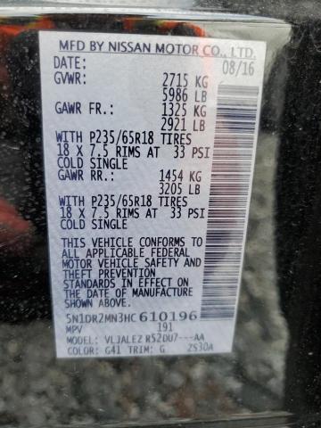 5N1DR2MN3HC610196 - 2017 NISSAN PATHFINDER S 黑色 照片 13