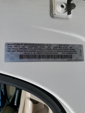 3VWDP7AJXCM307168 - 2012 VOLKSWAGEN JETTA SE WHITE photo 12