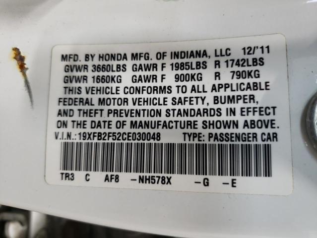 19XFB2F52CE030048 - 2012 HONDA CIVIC LX WHITE photo 12
