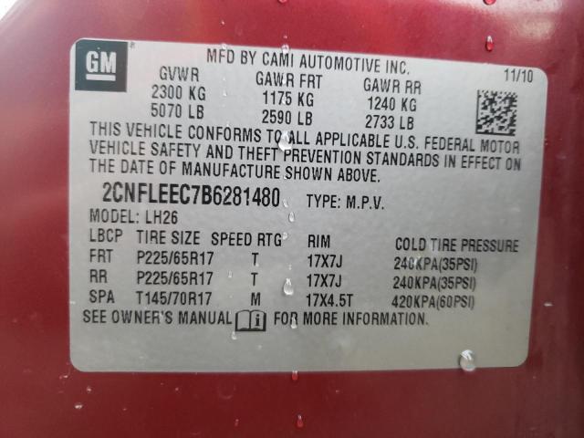 2CNFLEEC7B6281480 - 2011 CHEVROLET EQUINOX LT RED photo 12