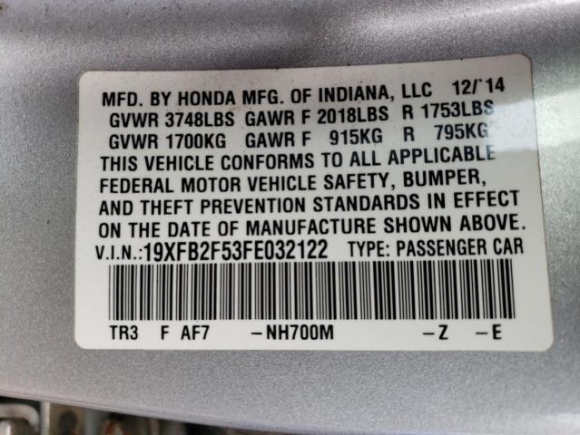 19XFB2F53FE032122 - 2015 HONDA CIVIC LX SILVER photo 12