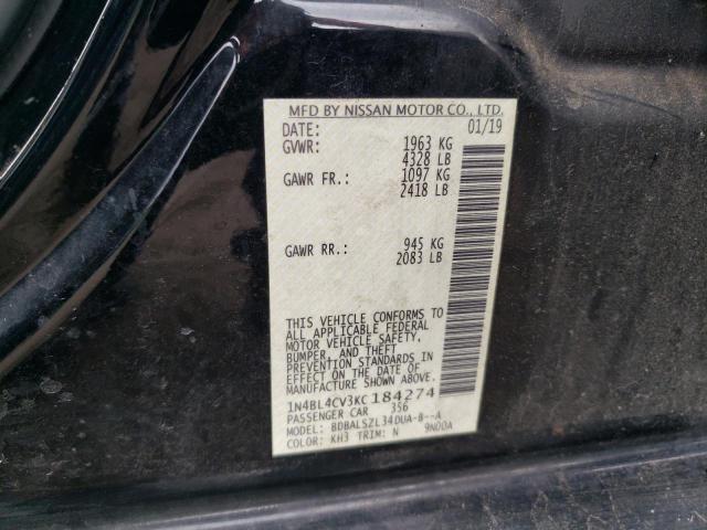 1N4BL4CV3KC184274 - 2019 NISSAN ALTIMA SR 黑色 照片 12