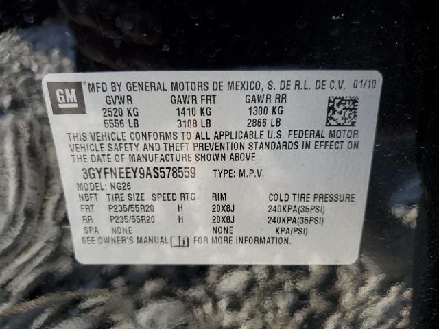 3GYFNEEY9AS578559 - 2010 CADILLAC SRX PERFORMANCE COLLECTION Czarny zdjęcie 12