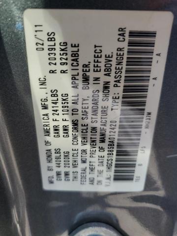 1HGCS1B85BA012420 - 2011 HONDA ACCORD EXL GRAY photo 12