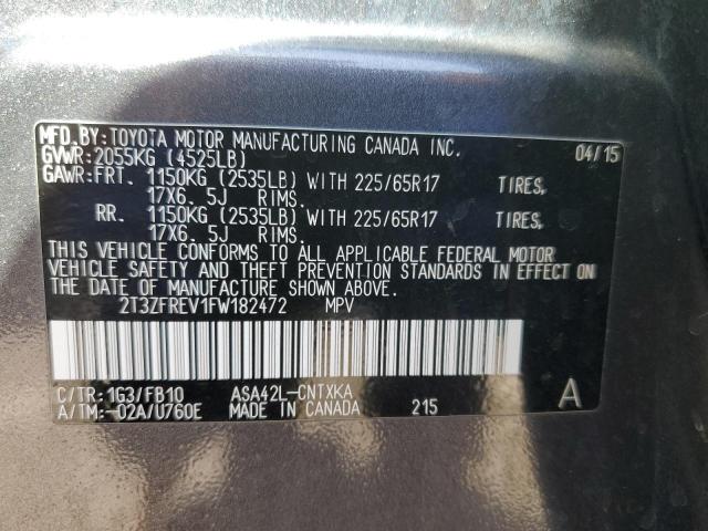 2T3ZFREV1FW182472 - 2015 TOYOTA RAV4 LE GRAY photo 12