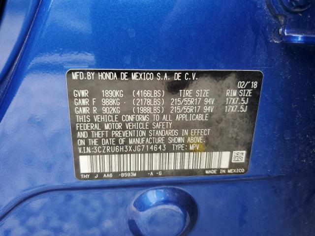 3CZRU6H3XJG714643 - 2018 HONDA HR-V LX BLUE photo 12