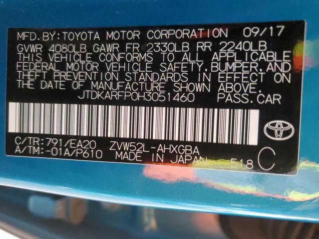 JTDKARFP0H3051460 - 2017 TOYOTA PRIUS PRIM ლურჯი ფოტო 13