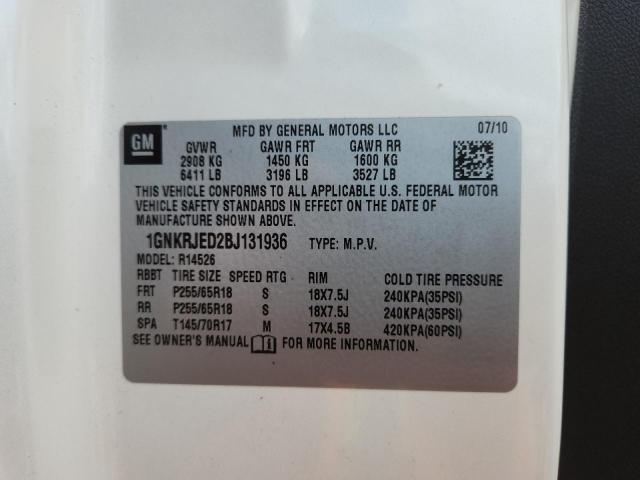 1GNKRJED2BJ131936 - 2011 CHEVROLET TRAVERSE LT WHITE photo 13