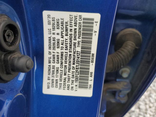 19XFC2F87LE014127 - 2020 HONDA CIVIC SPORT 蓝色 照片 12