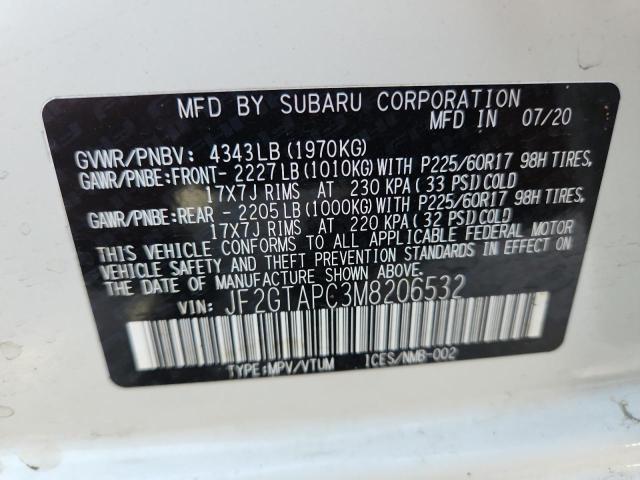 JF2GTAPC3M8206532 - 2021 SUBARU CROSSTREK PREMIUM Ақ фото 13