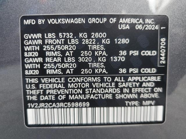 1V2JR2CA3RC598699 - 2024 VOLKSWAGEN ATLAS SE GRAY photo 14