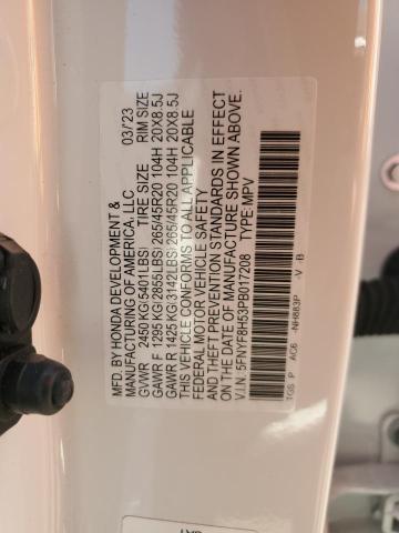 5FNYF8H53PB017208 - 2023 HONDA PASSPORT EXL WHITE photo 13