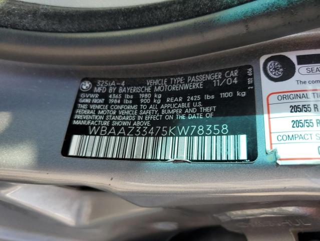 WBAAZ33475KW78358 - 2005 BMW 325 IS SULEV GRAY photo 12
