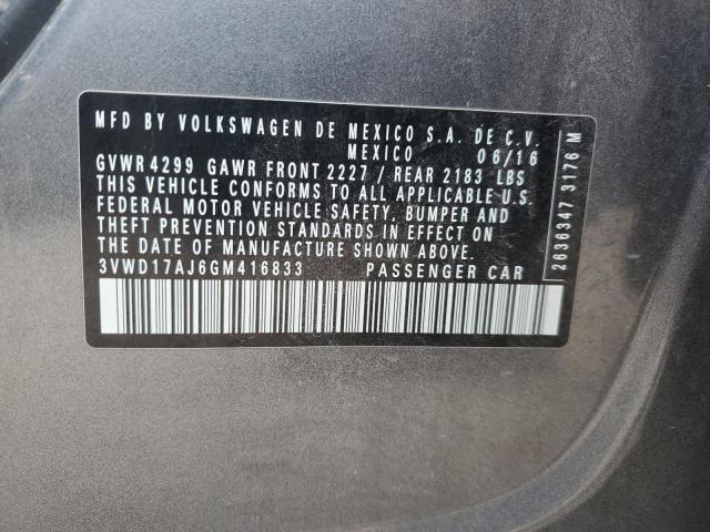 3VWD17AJ6GM416833 - 2016 VOLKSWAGEN JETTA SPORT 灰色 照片 13