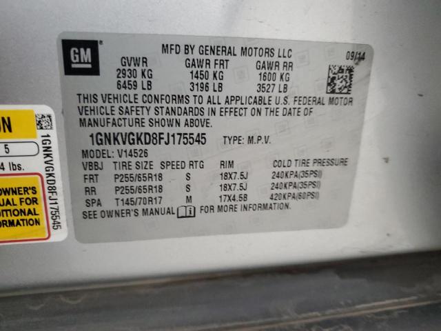 1GNKVGKD8FJ175545 - 2015 CHEVROLET TRAVERSE LT GRAY photo 13