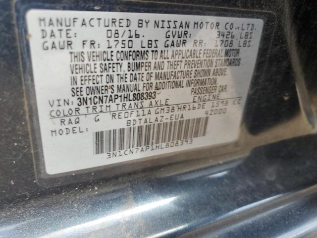 3N1CN7AP1HL808393 - 2017 NISSAN VERSA S BLUE photo 13
