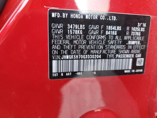 JHMGK5H70GX030204 - 2016 HONDA FIT EX BURGUNDY photo 12