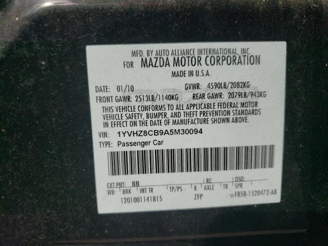 1YVHZ8CB9A5M30094 - 2010 MAZDA 6 S BLACK photo 12