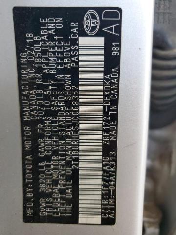 2T1BURHE5JC068352 - 2018 TOYOTA COROLLA L 银色 照片 12