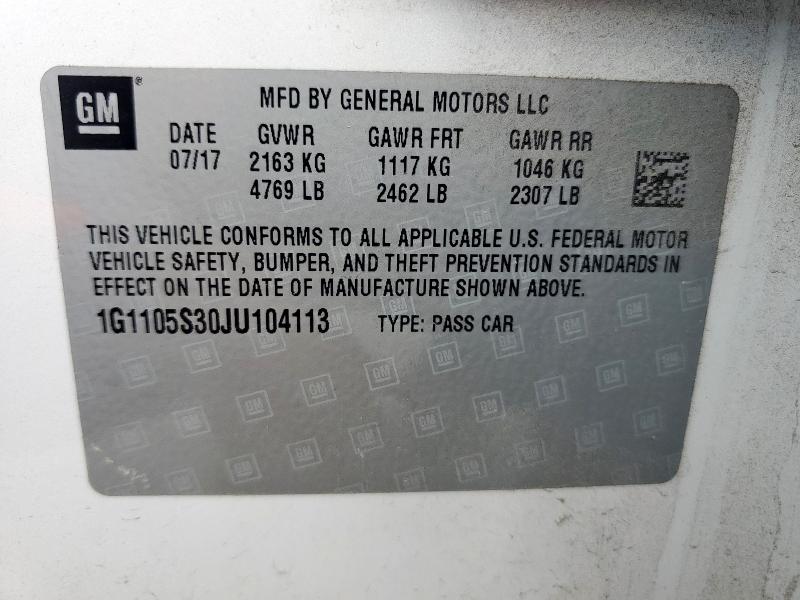 1G1105S30JU104113 - 2018 CHEVROLET IMPALA LT WHITE photo 12