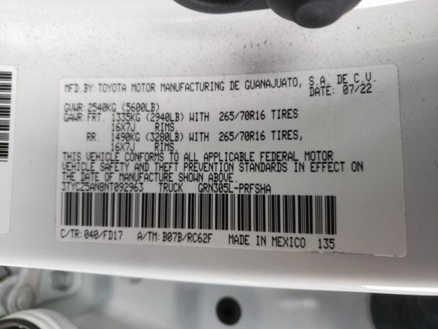 3TYCZ5AN8NT092963 - 2022 TOYOTA TACOMA DOUBLE CAB 白色 照片 12