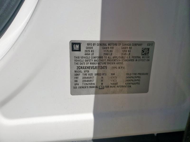 2GNAXHEV0J6113479 - 2018 CHEVROLET EQUINOX LS WHITE photo 13
