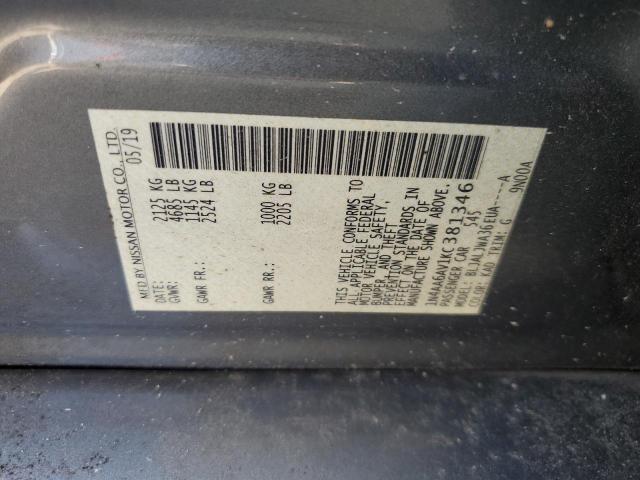 1N4AA6AV1KC381346 - 2019 NISSAN MAXIMA S ნაცრისფერი ფოტო 12