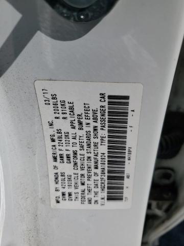 1HGCR2F38HA180934 - 2017 HONDA ACCORD LX WHITE photo 12
