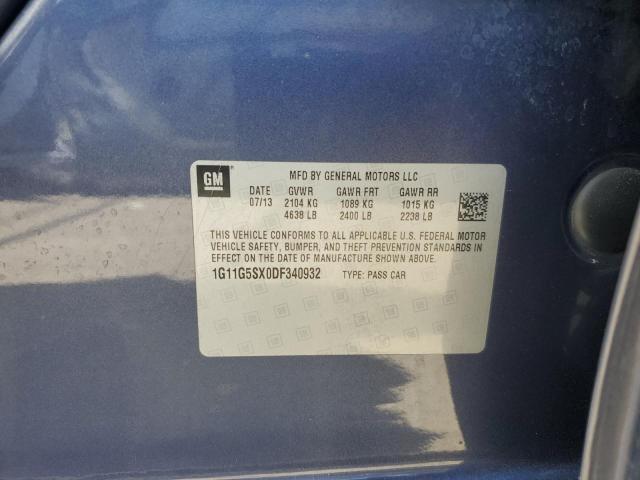 1G11G5SX0DF340932 - 2013 CHEVROLET MALIBU 3LT ლურჯი ფოტო 13