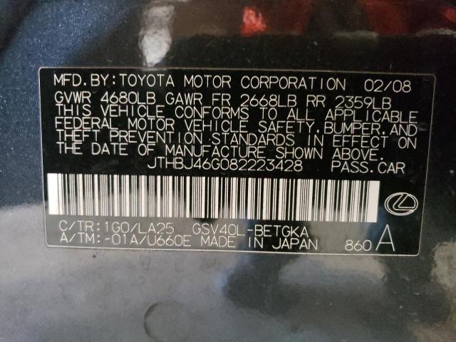 JTHBJ46G082223428 - 2008 LEXUS ES 350 BLUE photo 12