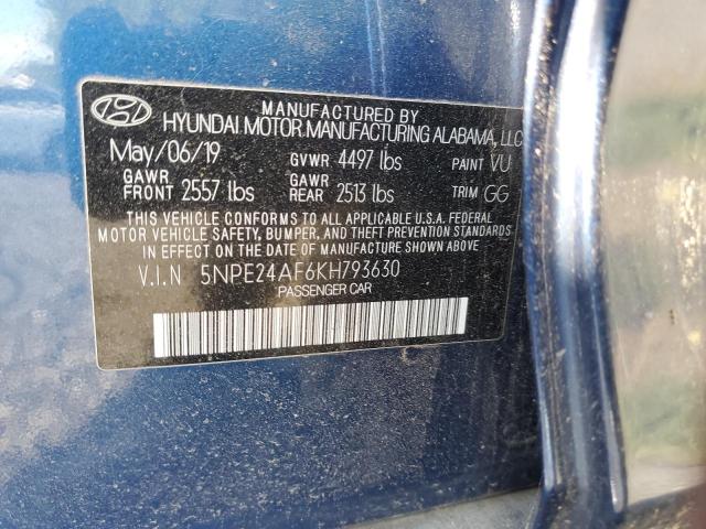 5NPE24AF6KH793630 - 2019 HYUNDAI SONATA SE 蓝色 照片 12