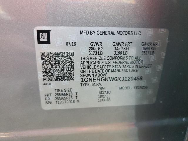 1GNERGKW6KJ120458 - 2019 CHEVROLET TRAVERSE LT GRAY photo 13