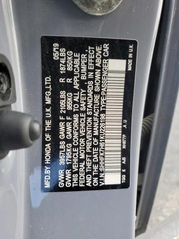 SHHFK7H61KU226198 - 2019 HONDA CIVIC EX 灰色 照片 13