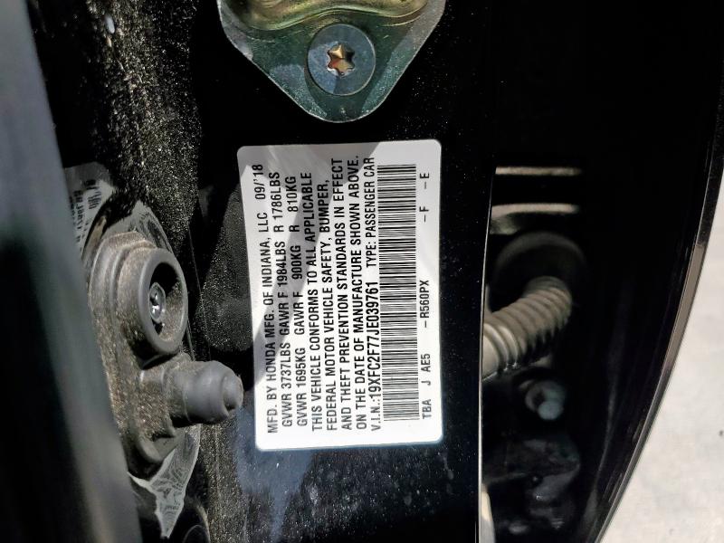 19XFC2F77JE039761 - 2018 HONDA CIVIC EX BLACK photo 12