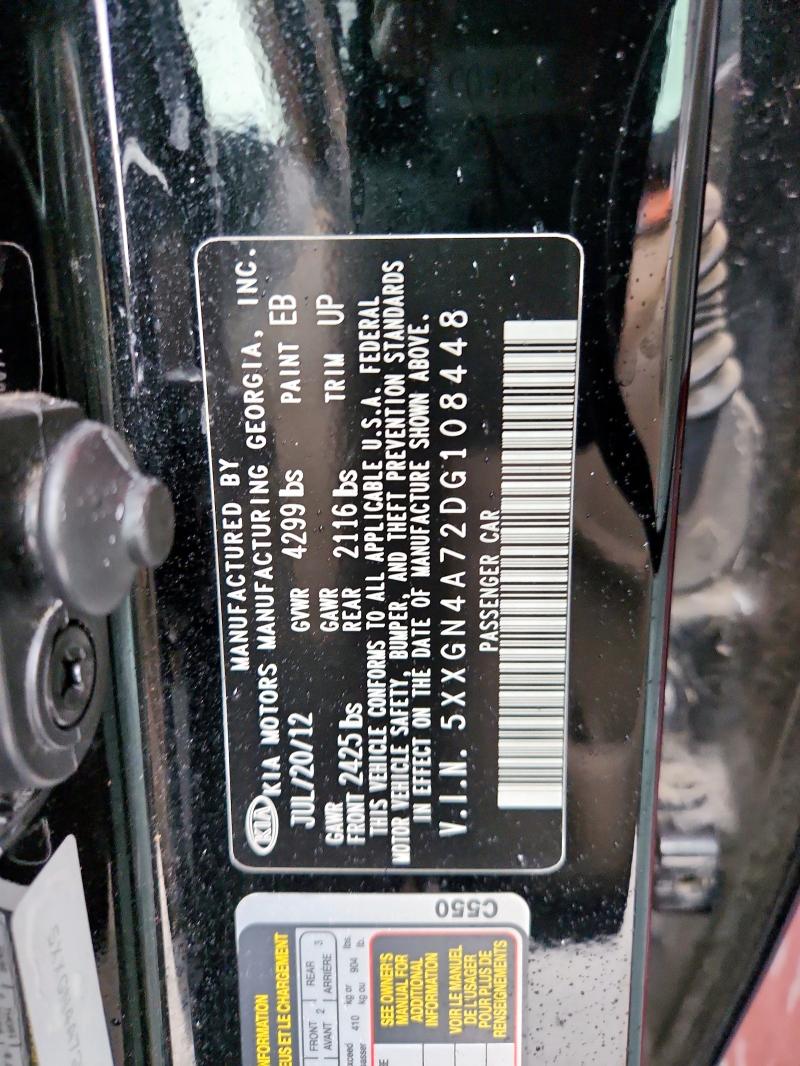 5XXGN4A72DG108448 - 2013 KIA OPTIMA EX BLACK photo 12