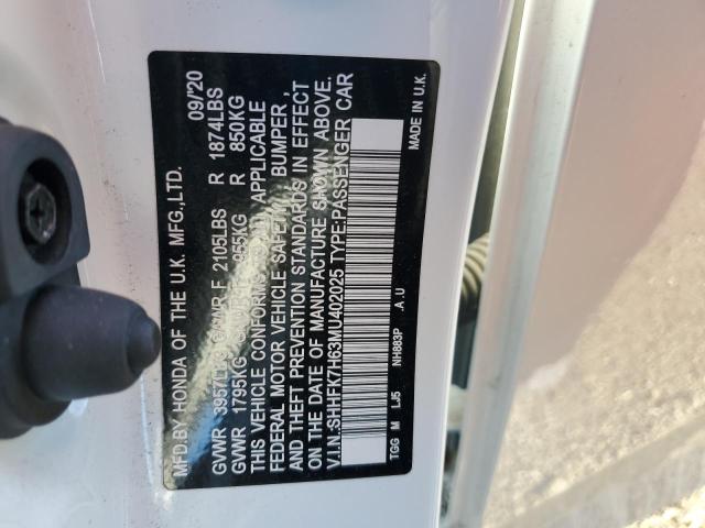 SHHFK7H63MU402025 - 2021 HONDA CIVIC EX Ağ foto 12