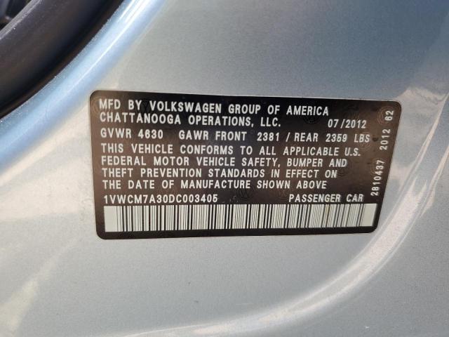 1VWCM7A30DC003405 - 2013 VOLKSWAGEN PASSAT SEL Mavi fotoğraf 12