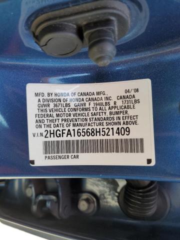 2HGFA16568H521409 - 2008 HONDA CIVIC LX BLUE photo 12