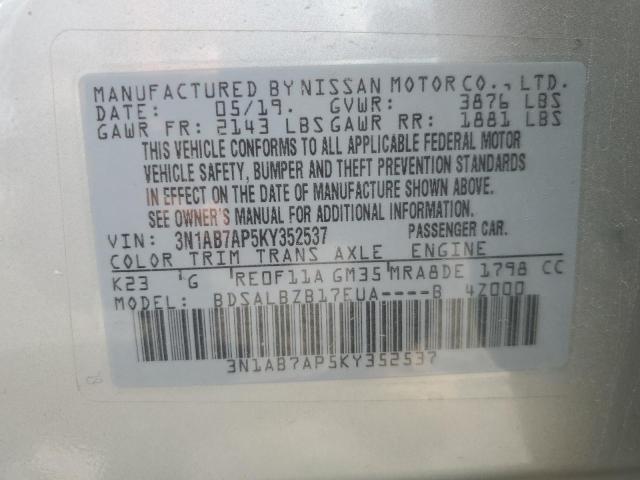 3N1AB7AP5KY352537 - 2019 NISSAN SENTRA S ვერცხლისფერი ფოტო 12