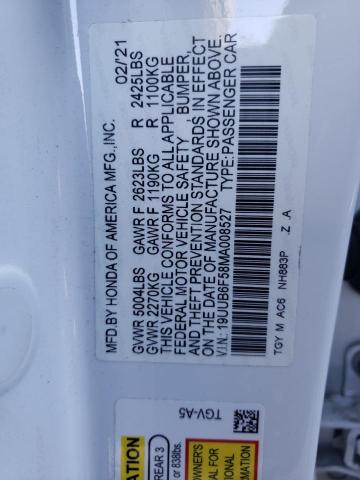 19UUB6F58MA008527 - 2021 ACURA TLX TECH A WHITE photo 12
