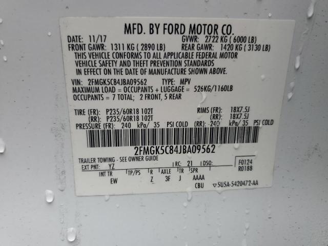 2FMGK5C84JBA09562 - 2018 FORD FLEX SEL თეთრი ფოტო 12