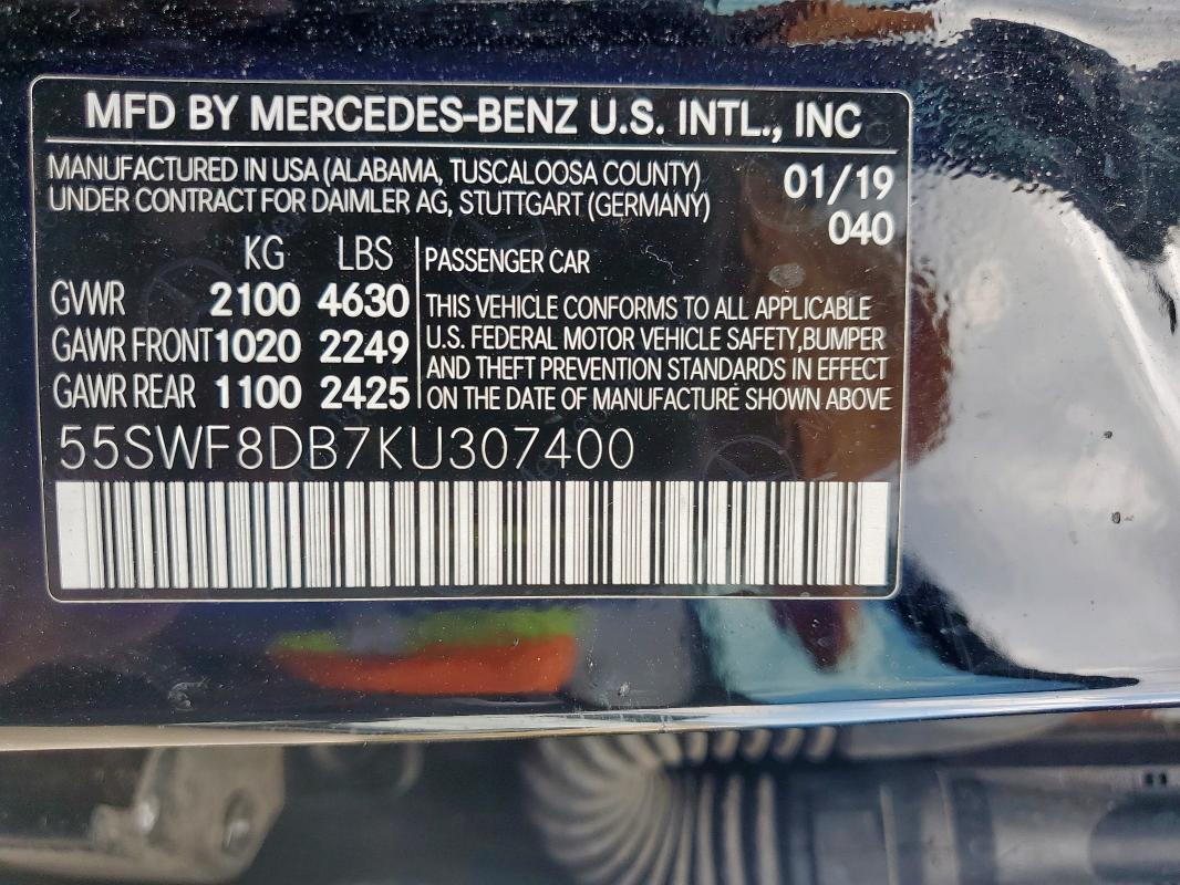 55SWF8DB7KU307400 - 2019 MERCEDES-BENZ C 300 أسود صورة 12