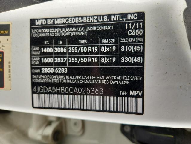 4JGDA5HB0CA025363 - 2012 MERCEDES-BENZ ML 350 4MATIC WHITE photo 13